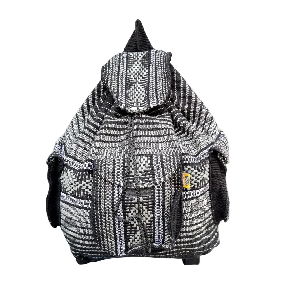 Artesanias‎ Pinzon Woven Backpack Black White Geometric Boho Hippie Rucksack